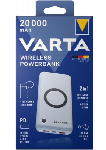 Acumulator extern varta 57909101111, 20000 mah, fast wireless, quick charge 3.0, 18w, (alb)