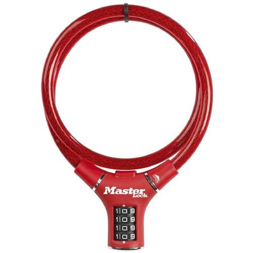 Antifurt master lock cablu impletit cu cifru 900 x 12mm rosu