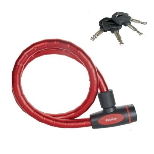 Antifurt master lock cablu otel calit cu cheie 1m x 18mm rosu