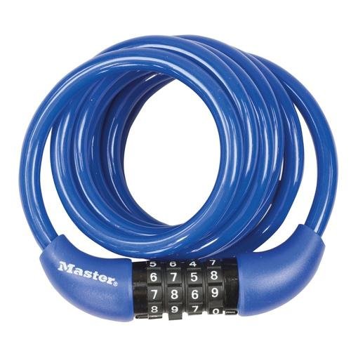 Antifurt master lock cablu spiralat cu cifru 1.8m x 8mm albastru