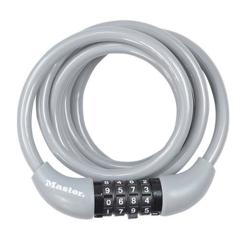 Antifurt master lock cablu spiralat cu cifru 1.8m x 8mm gri