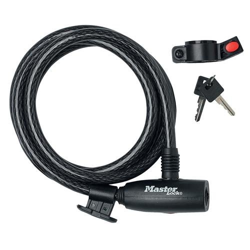 Antifurt masterlock cablu impletit din otel cu cheie 1.8m x 10mm, negru