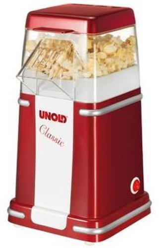 Aparat popcorn unold, 900w, 100g (rosu-alb)