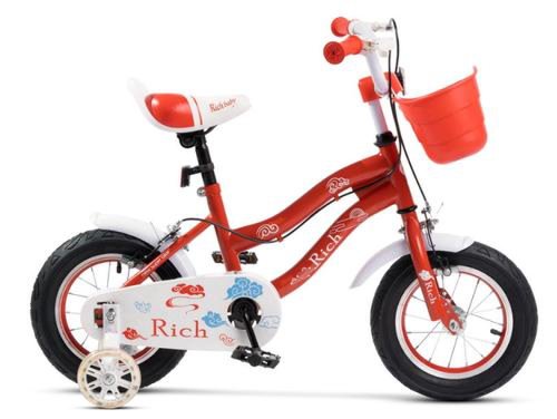 Bicicleta copii rich baby r1208a, roti 12inch, c-brake, cosulet, roti ajutatoare cu led (rosu)