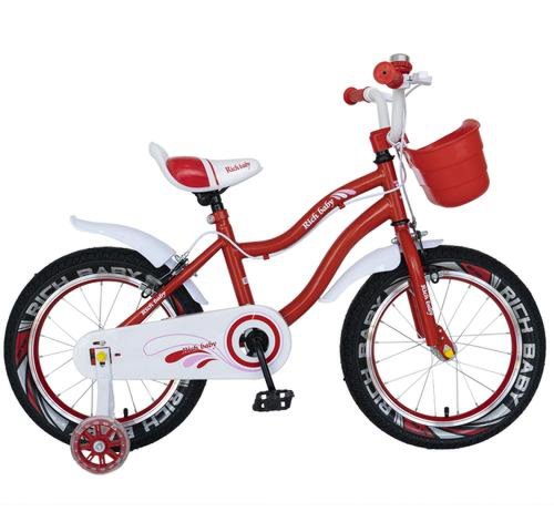 Bicicleta copii rich baby r1404a, roti 14inch, frana c-brake, roti ajutatoare cu led (rosu/alb)