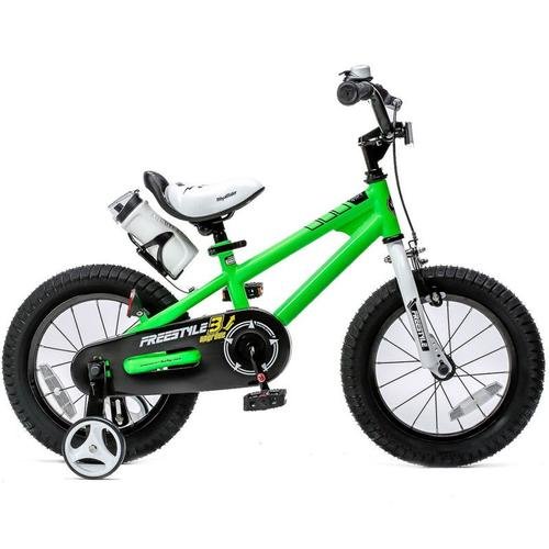 Bicicleta copii royalbaby freestyle, roti 14inch, frana u-brake, cadru otel, roti ajutatoare (verde) 