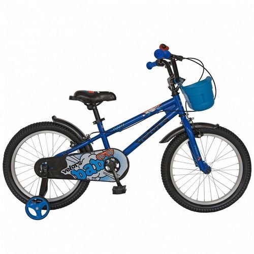 Bicicleta copii velors v1801a, roti 18inch, cosulet, roti ajutatoare (albastru)