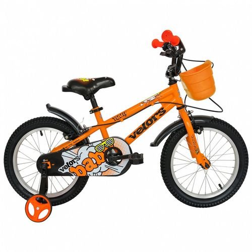 Bicicleta copii velors v1801a, roti 18inch, cosulet, roti ajutatoare (portocaliu)