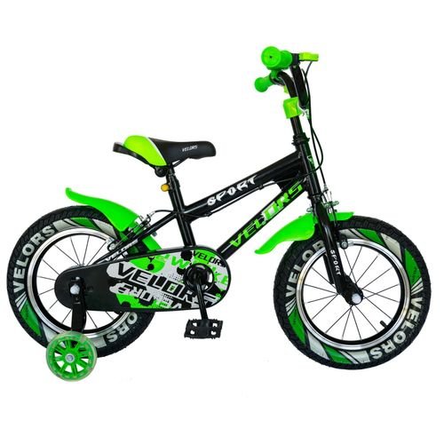 Bicicleta copii velors v1801a, roti 18inch, frane c-brake, roti ajutatoare (negru/verde) 