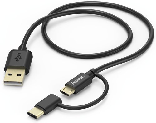 Cablu de date hama 183348, usb - microusb + adaptor usb type-c, 1m (negru)