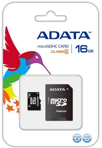 Card a-data de memorie microsdhc 16gb class 4 + adaptor sd