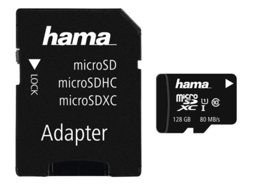 Card de memorie hama 124160, micro-sdxc, 128gb, clasa 10, 80mb/s + adaptor sd