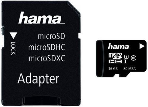 Card de memorie hama microsdhc, 16gb, clasa 10, pana la 80 mb/s, uhs-i + adaptor sd