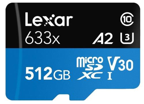 Card de memorie lexar high-performance 633x microsdxc, 512gb, uhs-i u3, a2, v30, clasa 10