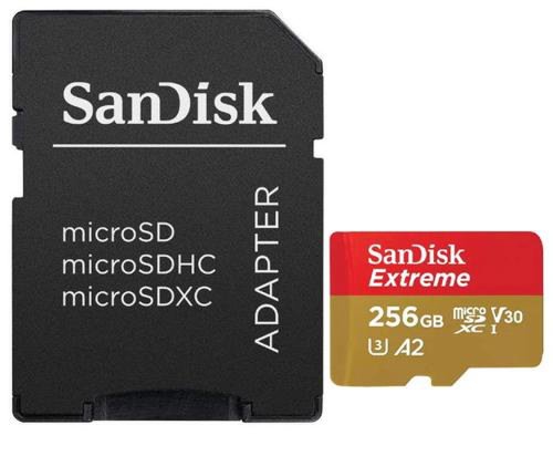 Card de memorie sandisk extreme microsdxc, 256gb, uhs-i u3, clasa 10, v30 + adaptor sd