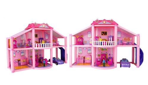 Casa pentru papusi alibibi izh263802, 2 papusi, 1 casa , mobilier si masina (roz)
