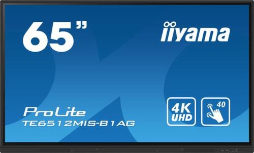 Display profesional ips led iiyama prolite 65inch te6512mis-b1ag, ultra hd (3840 x 2160), vga, hdmi, boxe, touchscreen (negru)