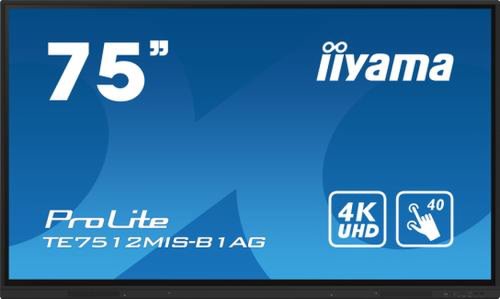 Display profesional ips led iiyama prolite 75inch te7512mis-b1ag, ultra hd (3840 x 2160), vga, hdmi, boxe, touchscreen (negru)