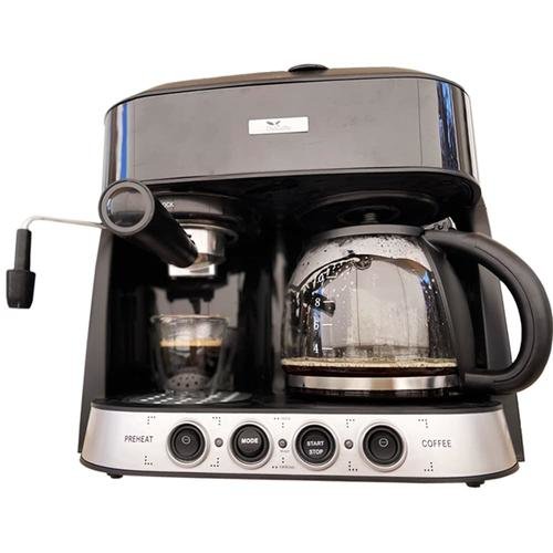 Espressor combi 3 in 1 new coffee shot del caffe, 15 bar, 1.25 l, 1850 w, functie spumare, espressor si un filtru de cafea in acelasi aparat (negru/argintiu)