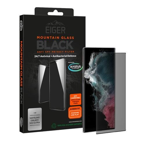 Folie sticla eiger 3d privacy mountain glass compatibila cu samsung galaxy s22 ultra black, 0.33mm, 9h