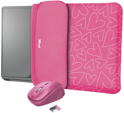 Husa laptop trust yvo sleeve 23443, 15.6inch, reversibila, mouse wireless inclus (roz)