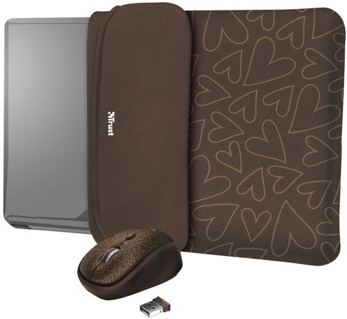 Husa laptop trust yvo sleeve 23446, 15.6inch, reversibila, mouse wireless inclus (maro)