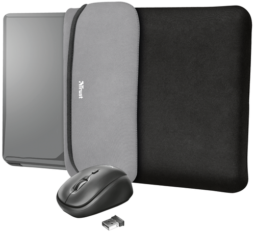 Husa laptop trust yvo sleeve 23449, 15.6inch, reversibila, mouse wireless inclus (negru)