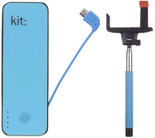 Kit incarcator extern + selfie stick bluetooth kit fashion pwr4btssblbun, 4500 mah, 1x microusb/1x usb, cititor card microsd (albastru)