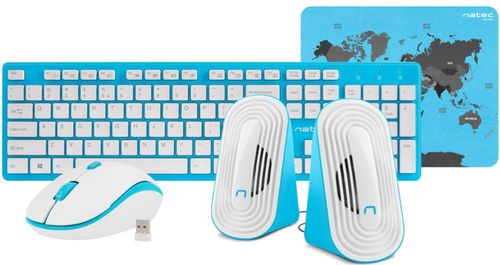 Kit tastatura, mouse, boxe si mousepad natec tetra wireless (albastru/alb)