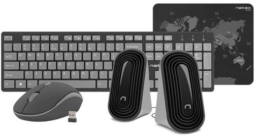 Kit tastatura, mouse, boxe si mousepad natec tetra wireless (negru/gri)