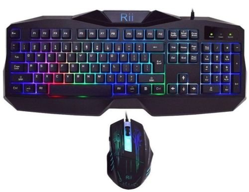Kit tastatura si mouse gaming rii rk400, iluminata, usb, 104 taste (negru)
