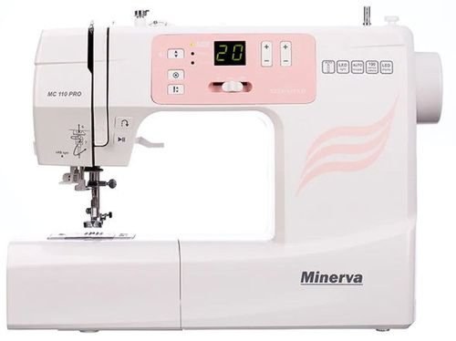 Masina de cusut digitila minerva mc110pro, 100 programe, 800 imp/min (alb/roz)
