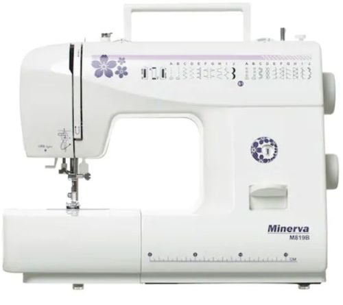 Masina de cusut electro-mecanica Minerva m819b (83l0), 800 cusaturi/min, 19 programe (alb/mov)