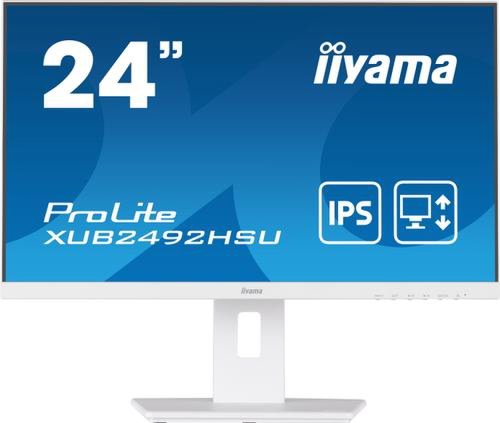 Monitor ips led iiyama prolite 23.8inch xub2492hsu-w5, full hd (1920 x 1080), vga, hdmi, displayport, pivot, boxe (alb) 