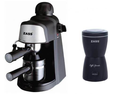 Pachet espressor zass zem 05 cu rasnita zass zcg 05 (negru-inox)
