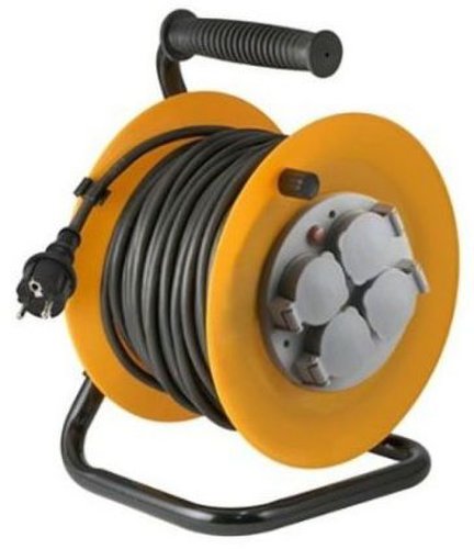 Prelungitor tambur home hjr10-30, 4 prize impamantare, 30 m, 3x1,5 mm2, cadru metalic, ip44 (negru/portocaliu)