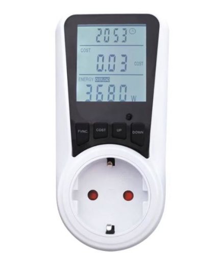 Priza cu contor energie commel com-430-106, monitorizare consum, display lcd, max.16a (alb/negru)
