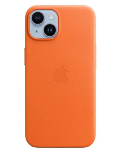 Protectie spate apple leather pentru apple iphone 14 , magsafe (portocaliu)