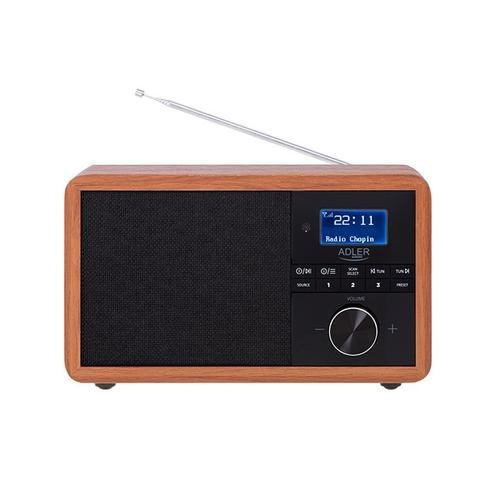 Radio cu ceas adler, bluetooth, lemn, maro/negru