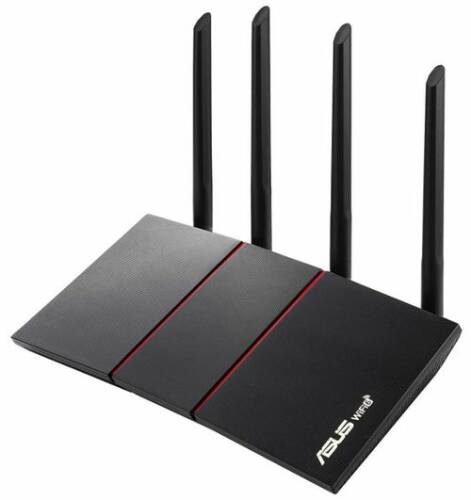 Router wireless asus rt-ax55, gigabit, dual band, wifi 6, 1800 mbps, 4 x antene exterene (negru)