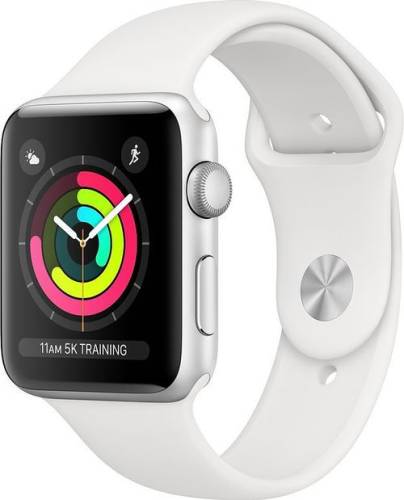 Smartwatch apple watch 3, amoled capacitive touchscreen 1.65inch, bluetooth, wi-fi, bratara silicon 42mm, carcasa aluminiu, rezistent la apa si praf (alb)