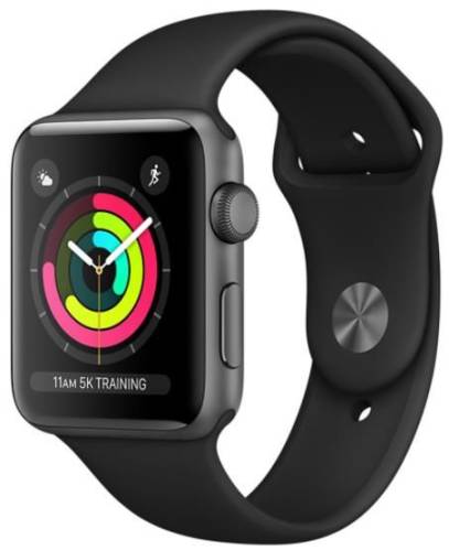Smartwatch apple watch 3, amoled capacitive touchscreen 1.65inch, bluetooth, wi-fi, bratara silicon 42mm, carcasa aluminiu, rezistent la apa si praf (negru)