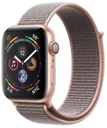 Smartwatch apple watch 4, 40mm, ltpo oled retina display, gps, bluetooth, wi-fi, bratara sport loop roz, carcasa aluminiu, rezistent la apa si praf (gold)