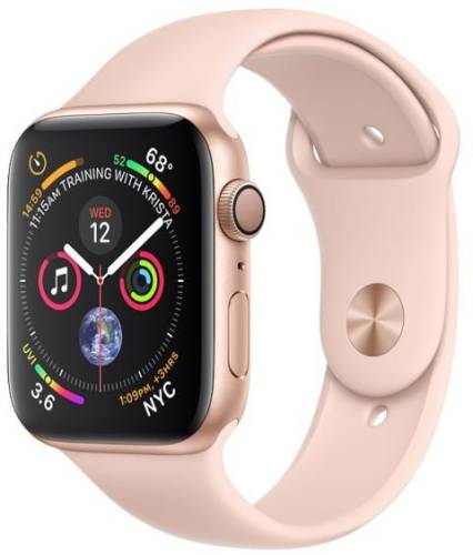 Smartwatch apple watch 4, 40mm, ltpo oled retina display, gps, bluetooth, wi-fi, bratara sport roz, carcasa aluminiu, rezistent la apa si praf (gold)