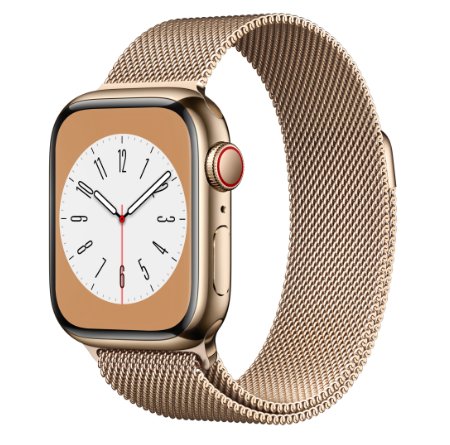 Smartwatch apple watch s8 cellular, ecran ltpo oled, bluetooth, wi-fi, gps, bratara otel 41mm, carcasa otel, rezistent la apa 5atm (auriu) 