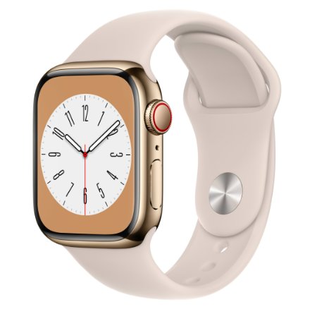Smartwatch apple watch s8 cellular, ecran ltpo oled, bluetooth, wi-fi, gps, bratara silicon 41mm, carcasa otel, rezistent la apa 5atm (roz/auriu)