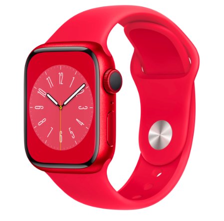 Smartwatch apple watch s8, ecran ltpo oled, bluetooth, wi-fi, gps, bratara silicon 41mm s/m, carcasa aluminiu, rezistent la apa 5atm (rosu)