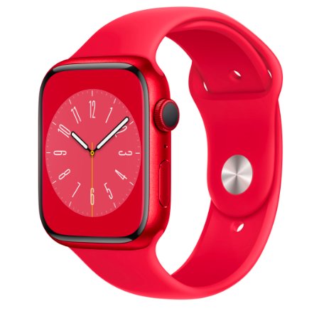 Smartwatch apple watch s8, ecran ltpo oled, bluetooth, wi-fi, gps, bratara silicon 45mm, carcasa aluminiu, rezistent la apa 5atm (rosu)