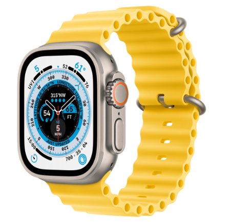 Smartwatch apple watch ultra cellular, ecran ltpo oled, bluetooth, wi-fi, gps, bratara elastomer 49mm, carcasa titanium, rezistent la apa 10atm (galben) 