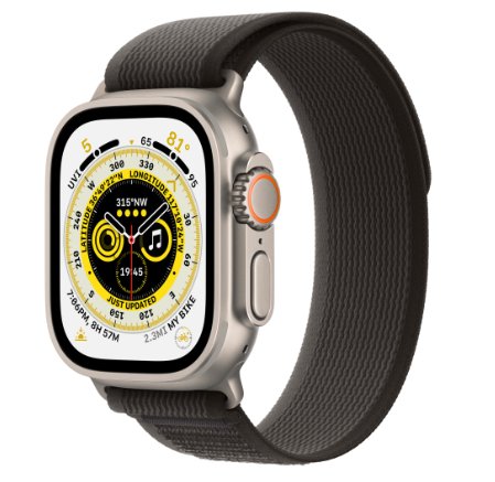 Smartwatch apple watch ultra cellular, ecran ltpo oled, bluetooth, wi-fi, gps, bratara textil m/l 49mm, carcasa titanium, rezistent la apa 10atm (negru)